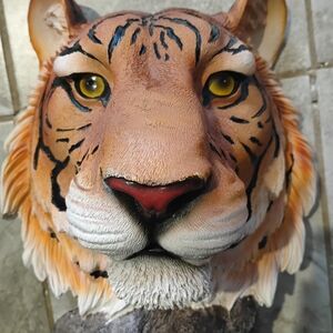 Majestic Tiger Head Sculpture - Orange and White